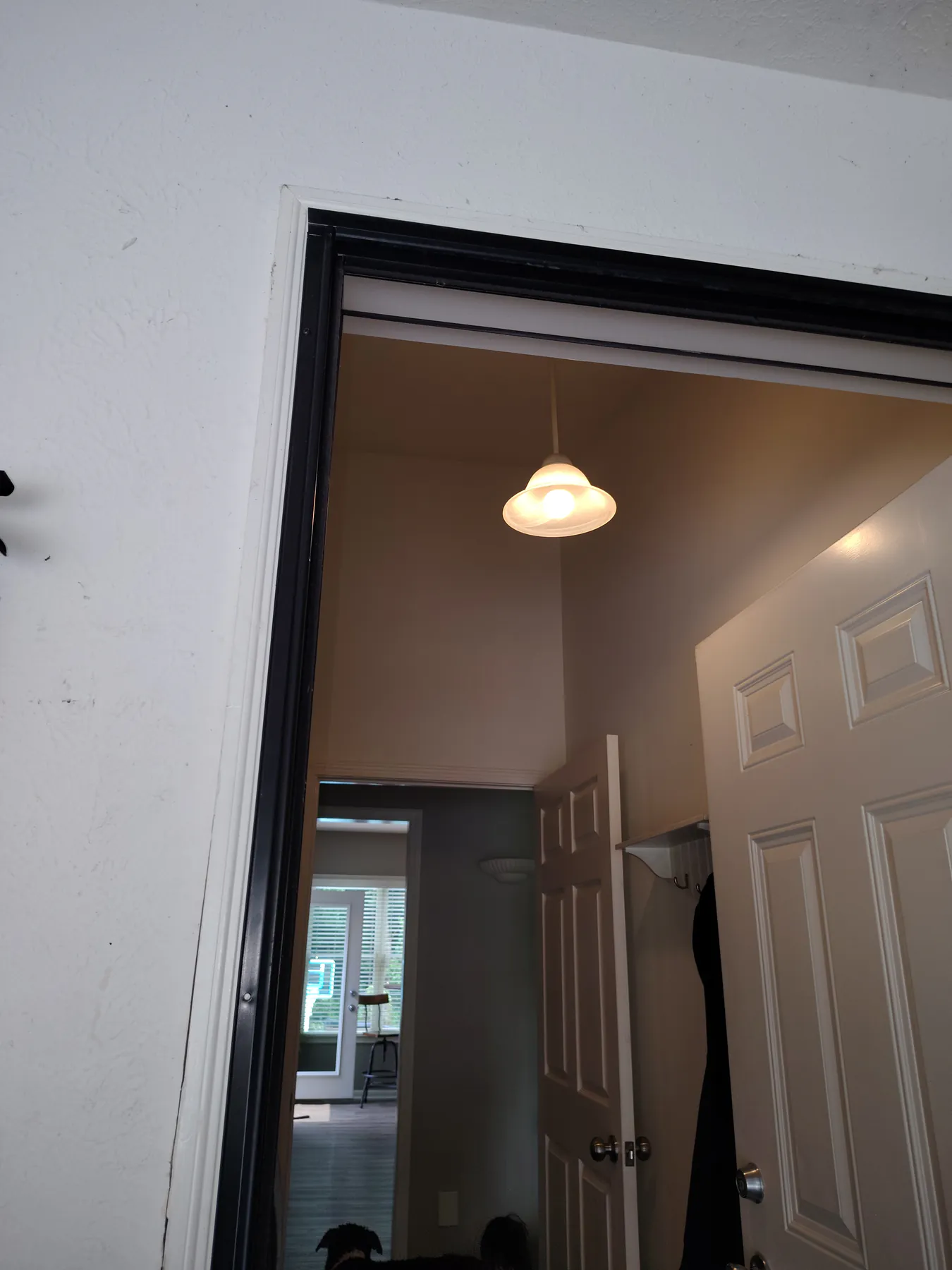 Entry opening and trim prepared for a storm door