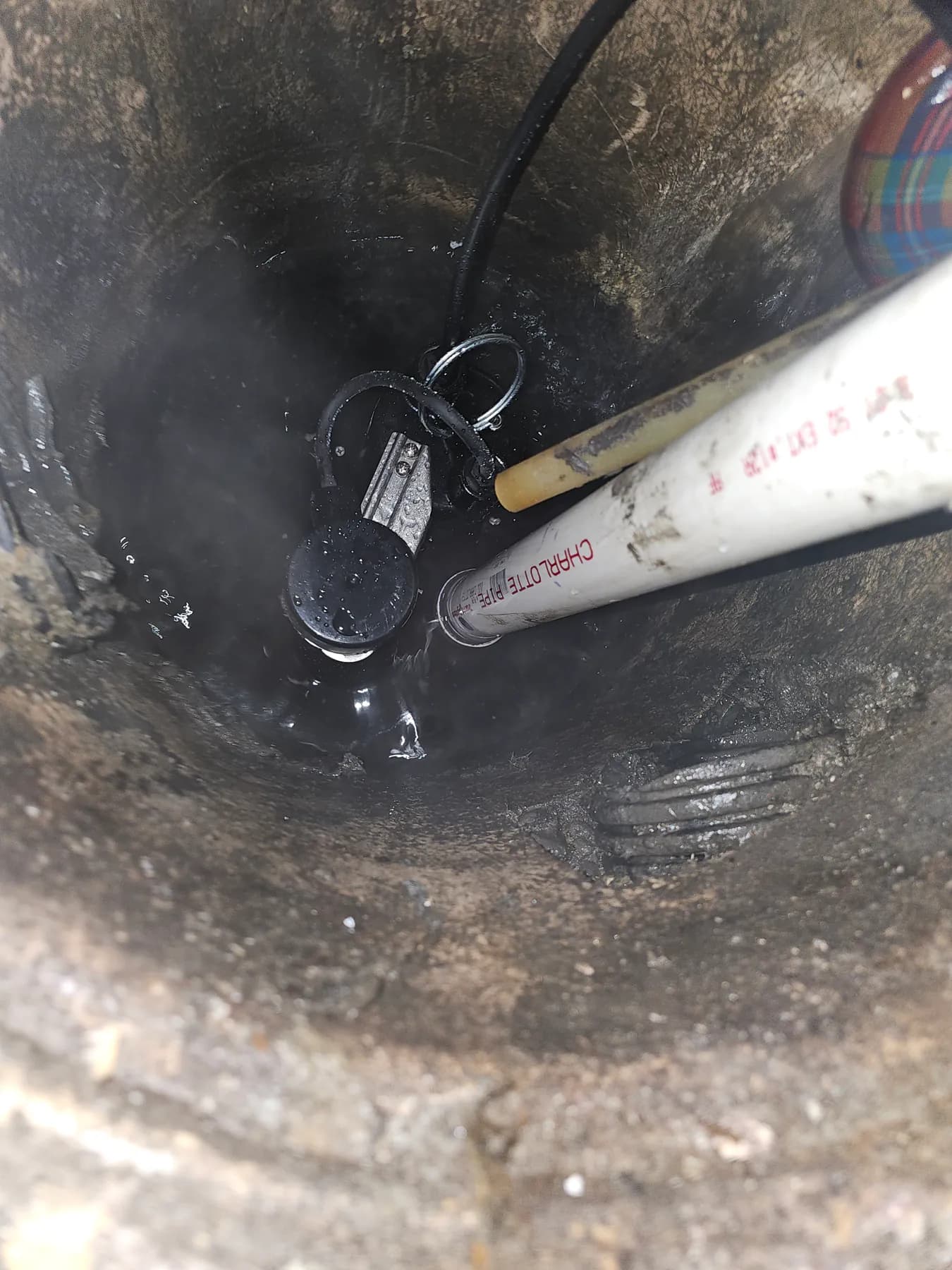 Vertical view of the completed sump pump installation