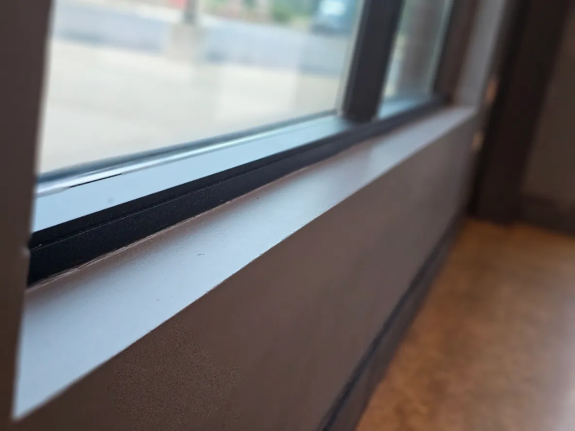 Close view of the smooth finished window sill